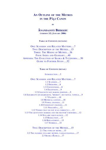 Main Metres in the Pali Canon - buddhanet-de-index