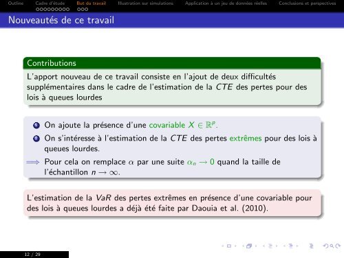 Estimation d'une mesure de risque dans le cas de pertes ... - Mistis