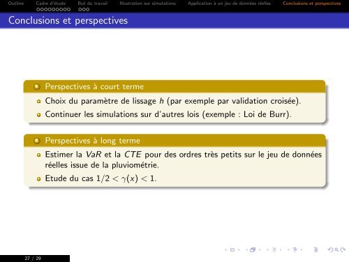 Estimation d'une mesure de risque dans le cas de pertes ... - Mistis