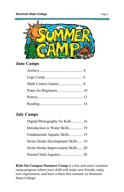 Kids on Campus Summer Program - Seminole State College