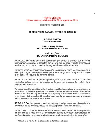 CÃ³digo Penal para el Estado de Sinaloa - Orden JurÃ­dico Nacional
