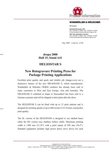 HELIOSTAR S New Rotogravure Printing Press for Package Printing ...