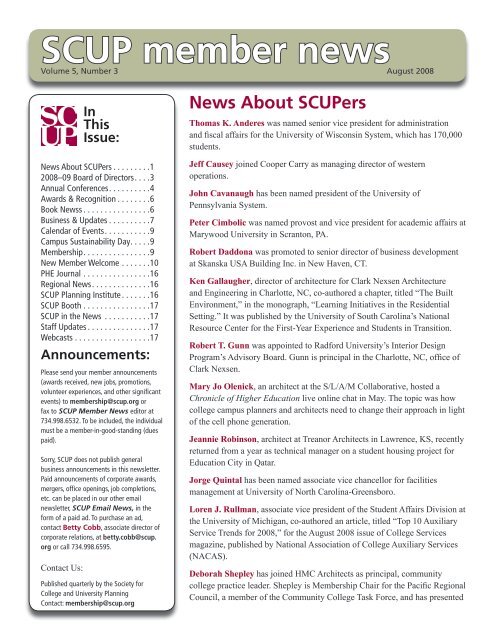 SCUP member news - Society for College and University Planning