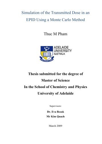 Thesis submitted for the degree of Master of Science In the School of ...