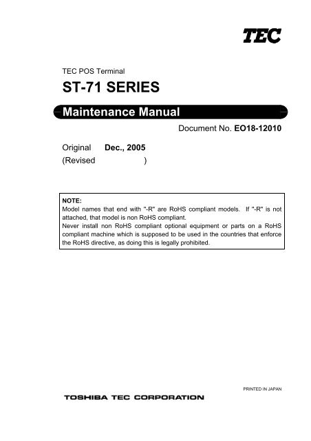 2. installation procedure for optional equipment - toshiba tec europe