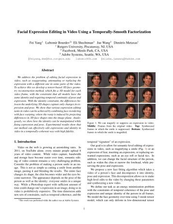 Facial Expression Editing in Video Using a ... - Lubomir Bourdev