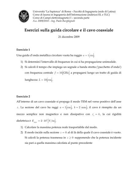 Esercizi sulla guida circolare e il cavo coassiale