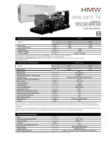 MTU Detroit Diesel 1975 KW generator spec sheet - Hardy Diesels ...