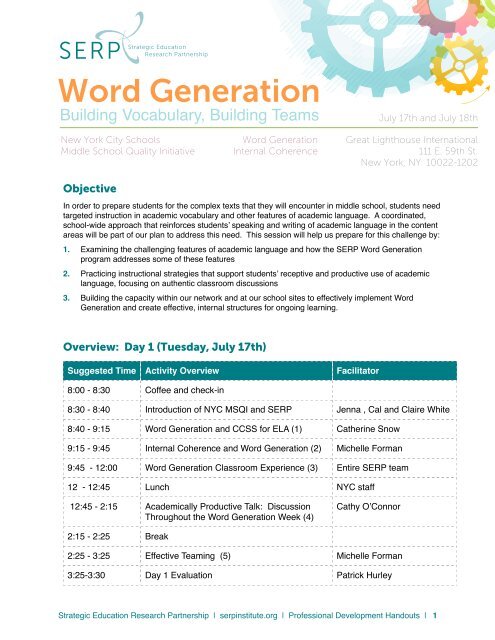 Binder Contents - Word Generation