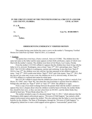 B v C Emergency pickup order (PDF) - 20th Judicial Circuit Florida