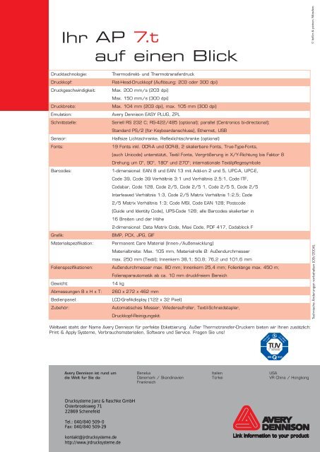 Der Spezialist für die Textilbranche Thermotransferdrucker für ...