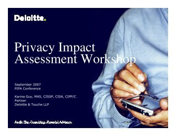 Privacy Impact Assessment Workshop - Verney Conference ...