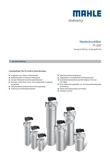 Niederdruckfilter Pi 200 - MAHLE Industry - Filtration