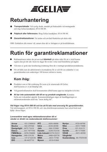 Returhantering Rutin fÃ¶r garantireklamationer - Gelia