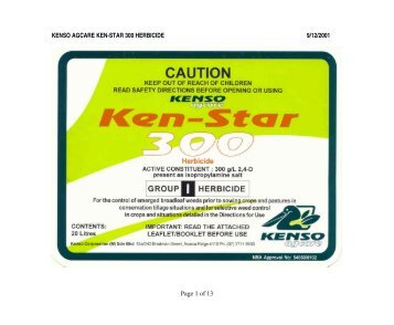 KENSO AGCARE KEN-STAR 300 HERBICIDE 9/12 ... - kenso.com.au