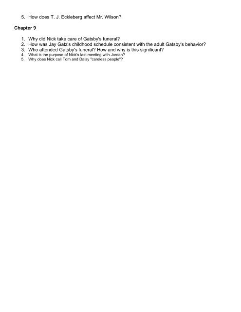 The Great Gatsby Guided Reading Questions Chapter 1 1 ... - CIBACS