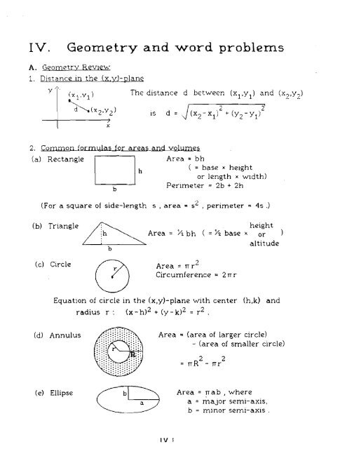 IV. Geometry and word problems