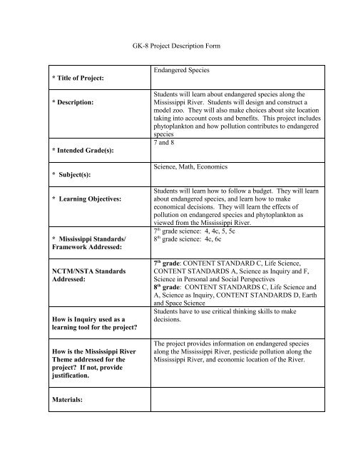 ZOO CREATION AND SITE SELECTION