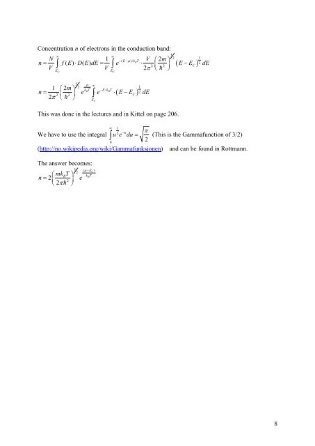 EXAM IN COURSE TFY4220 Solid State Physics