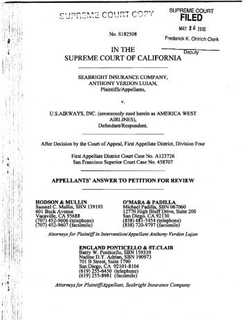 Appellant's Answer to Petition for Review - California Courts - State ...