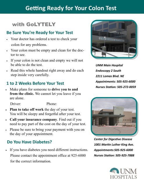 Colonoscopy 1 Day Golytely Prep Unm Hospitals