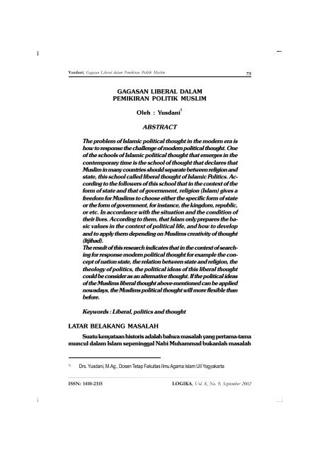 ABSTRACT The problem of Islamic political thought in the modern ...