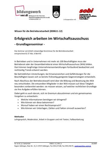 Erfolgreich arbeiten im Wirtschaftsausschuss - Grundlagenseminar