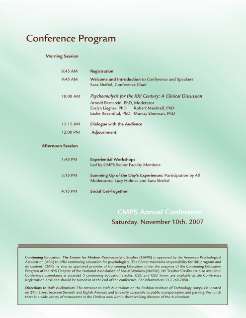 2007 CMPS Annual Conference - Center for Modern Psychoanalytic ...