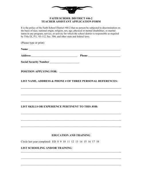 Teaching Assistant Application Form Examples Teaching Assistant Application Form Examples, Classified Application Form For Teacher Assistant Faith School, Teaching Assistant Application Form Examples