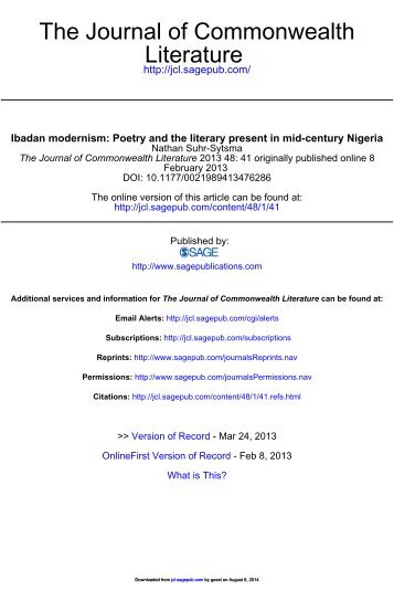 Ibadan modernism: Poetry and the literary present in mid-century ...
