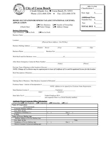 Home Business Tax Receipt Application - City of Cocoa Beach