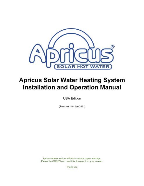 Apricus Solar Water Heating System Installation and Operation ...