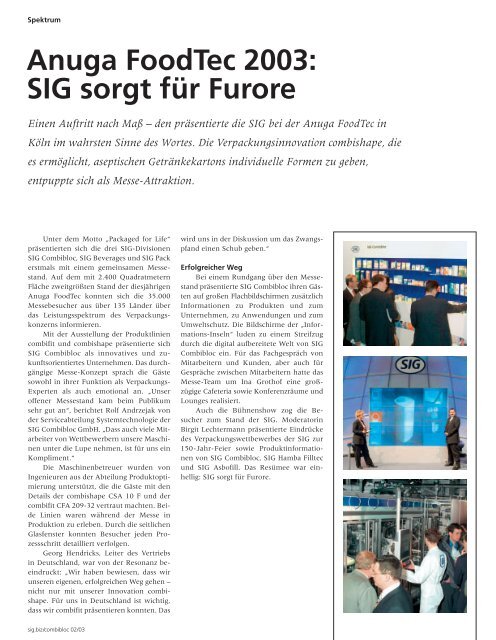 SIG sorgt für Furore - SIG Combibloc