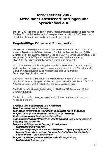 Jahresbericht 2007 - Alzheimer Gesellschaft Hattingen und ...