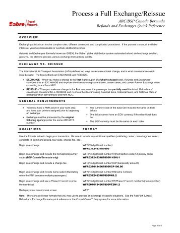 (EN) Process a Full Exchange/Reissue (ARC/BSP ... - Sabre Holdings