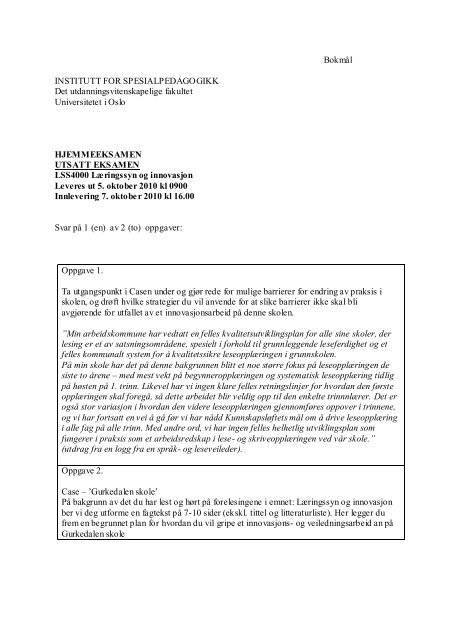BokmÃ¥l INSTITUTT FOR SPESIALPEDAGOGIKK Det ...