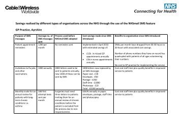 Examples of SMS cost savings - NHS Connecting for Health