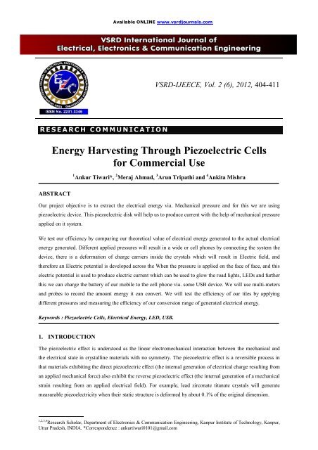 Energy Harvesting Through Piezoelectric Cells for Commercial Use