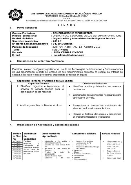 silabos del i semestre de computación e informática - IESTP Vigil