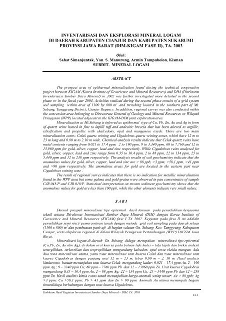 Inventarisasi Dan Eksplorasi Mineral Logam Di Daerah Kabupaten