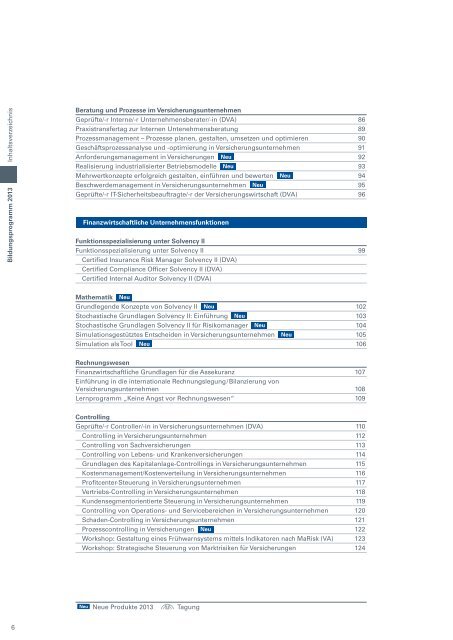 Bildungsprogramm 2013 - Deutsche Versicherungsakademie - BWV
