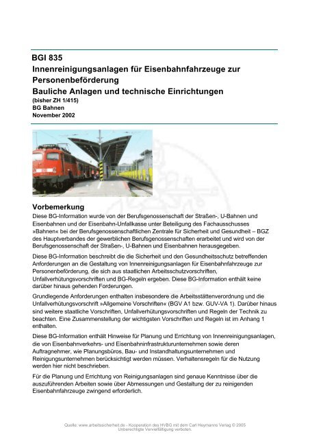 BGI 835 Innenreinigungsanlagen für Eisenbahnfahrzeuge zur ...