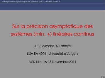 Sur la prÃ©cision asymptotique des systÃ¨mes (min, +) linÃ©aires ... - LIFL