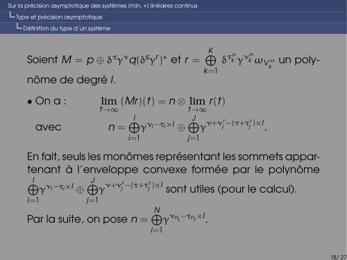 Sur la prÃ©cision asymptotique des systÃ¨mes (min, +) linÃ©aires ... - LIFL