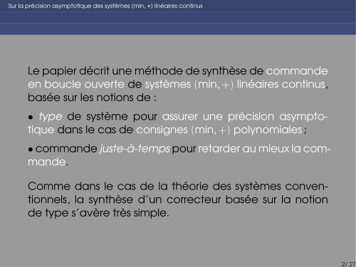 Sur la prÃ©cision asymptotique des systÃ¨mes (min, +) linÃ©aires ... - LIFL