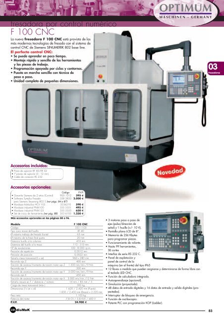 catalogo fresadoras optimum quantum