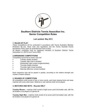 Rule Book - Southern Districts Tennis Association