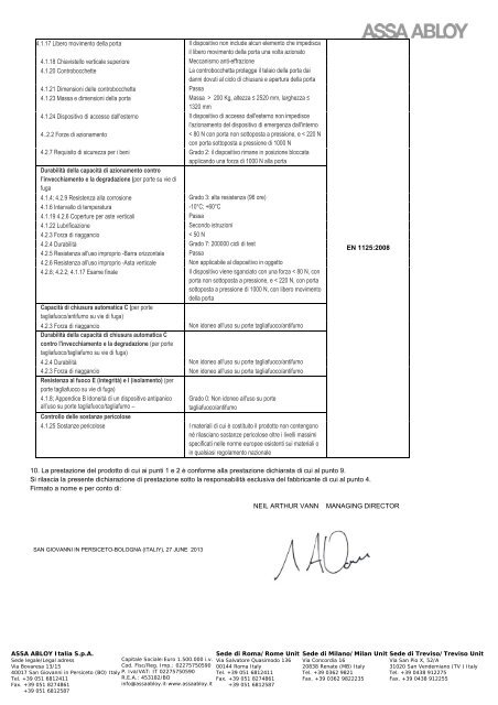 DoP PED0014 CORNI STAR 464-564 EN 1125_ita.pdf - ASSA ABLOY