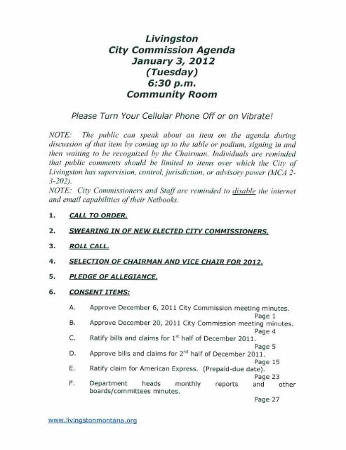 Livingston City Commission Agenda (Tuesday) 6:30 pm Community ...