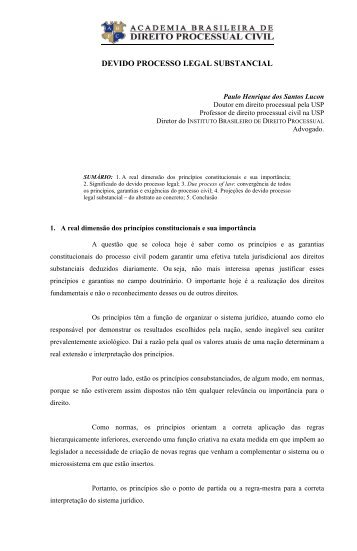 DEVIDO PROCESSO LEGAL SUBSTANCIAL - Academia Brasileira ...